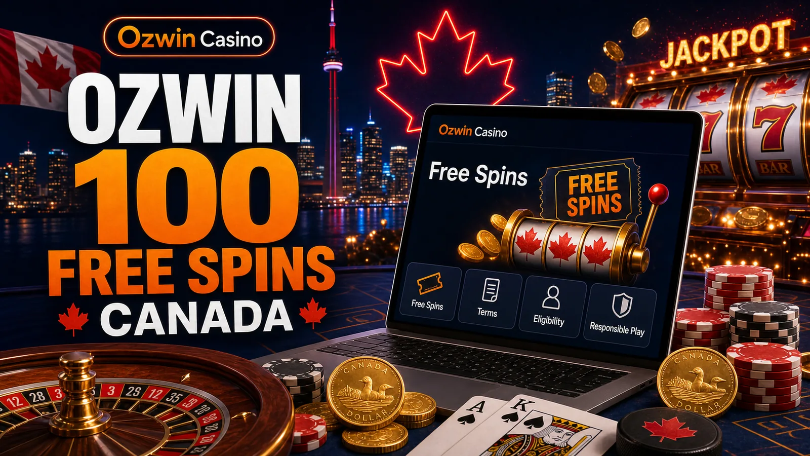 Ozwin 100 Free Spins content banner for Canadian players