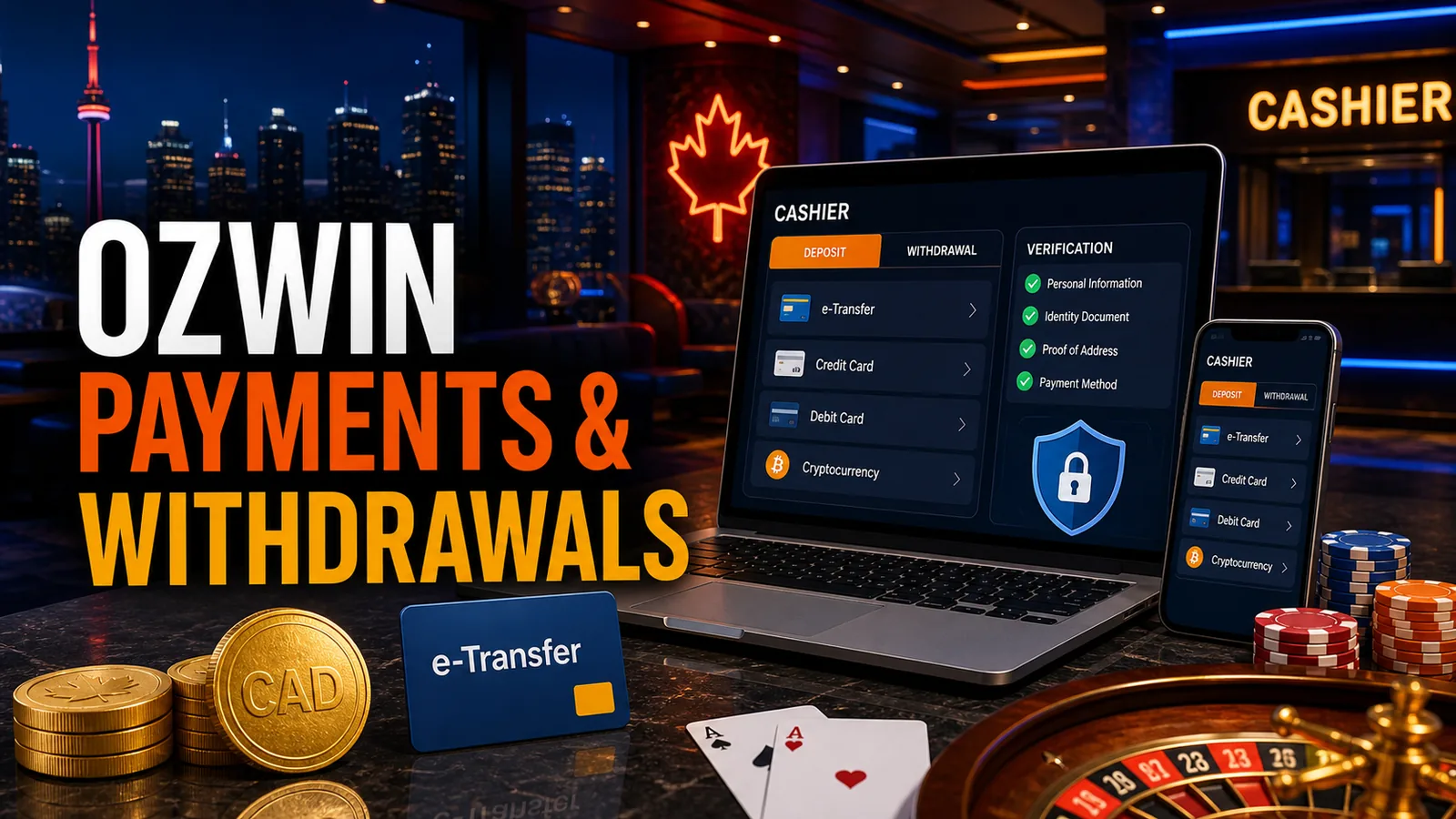 Ozwin Payments and Withdrawals content banner for Canadian players